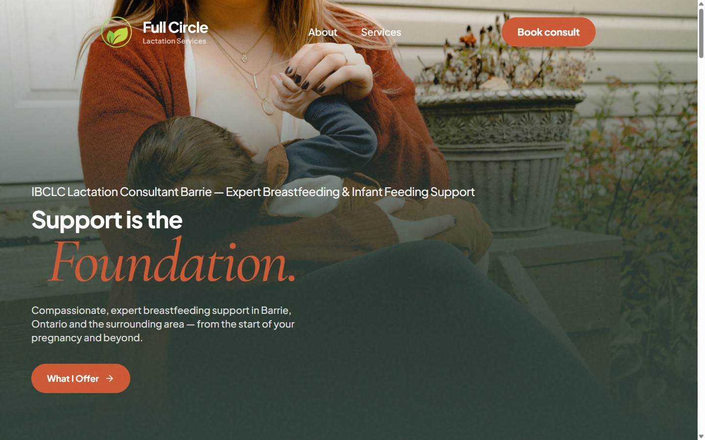 Full Circle Lactation Services homepage on desktop and mobile
